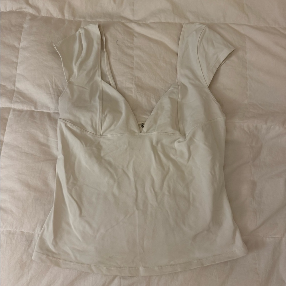 Free People Cream V-Neck Tee